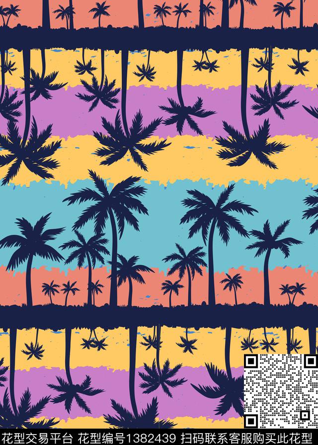 几何棕榈树大牌风传统印花华亿平台下载（图片编号: 1382439） - 瓦栏（Walan）