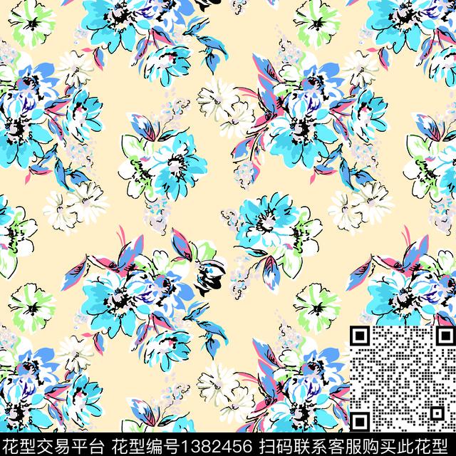 时尚彩底花卉大牌风传统印花华亿平台下载（图片编号: 1382456） - 瓦栏（Walan）