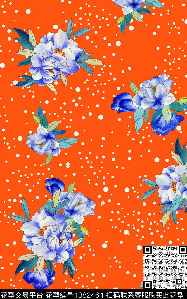 大牌风水彩花卉色彩明快数码印花华亿平台下载（图片编号: 1382464） - 瓦栏（Walan）