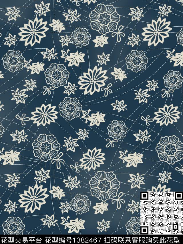 花卉大牌风牛仔数码印花华亿平台下载（图片编号: 1382467） - 瓦栏（Walan）
