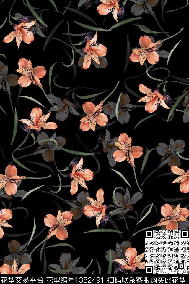 水彩满版散花真丝数码印花华亿平台下载（图片编号: 1382491） - 瓦栏（Walan）