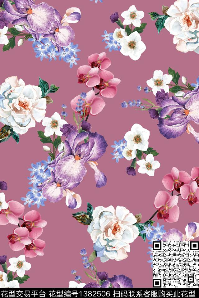 大牌风真丝欧式花卉数码印花华亿平台下载（图片编号: 1382506） - 瓦栏（Walan）