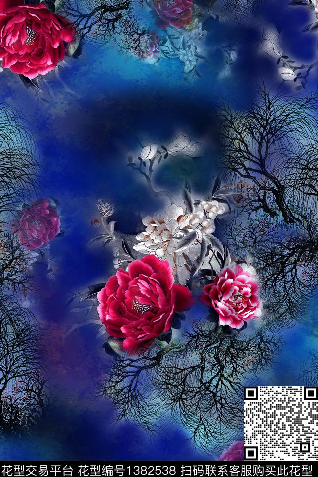 旗袍香云纱真丝数码印花华亿平台下载（图片编号: 1382538） - 瓦栏（Walan）