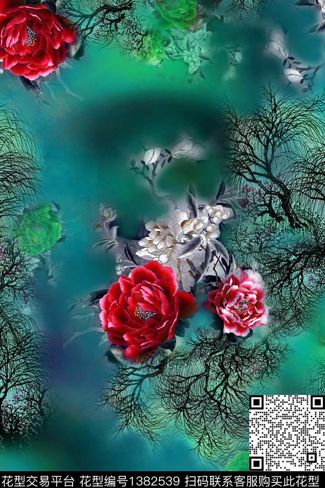 旗袍香云纱真丝数码印花华亿平台下载（图片编号: 1382539） - 瓦栏（Walan）