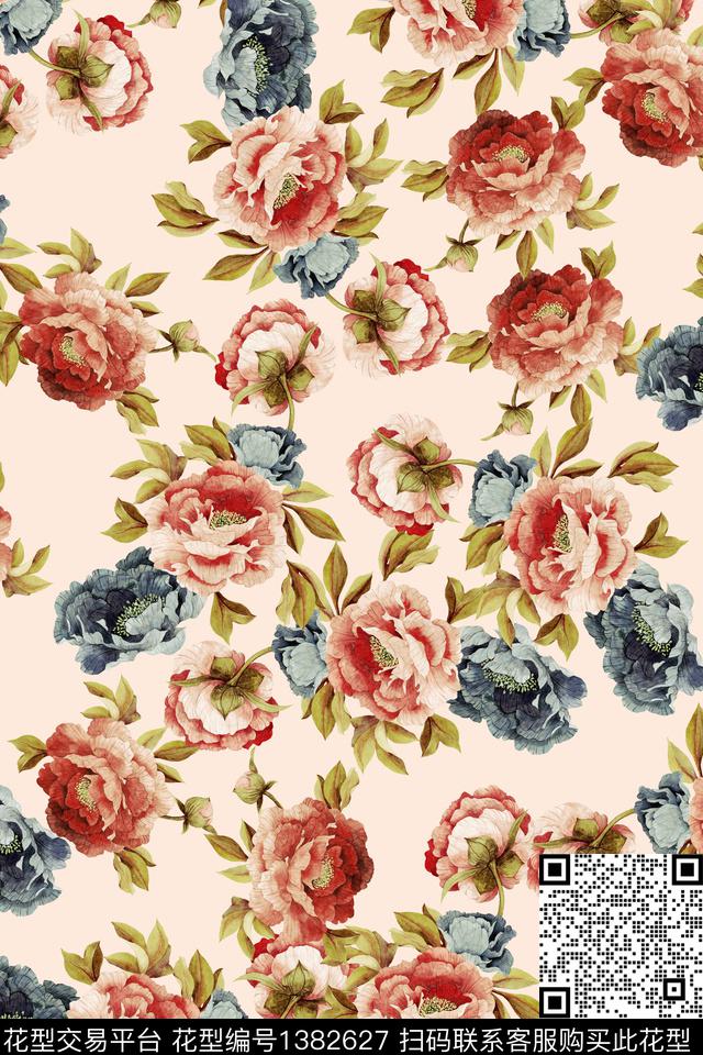 花卉年轻女性大牌风数码印花华亿平台下载（图片编号: 1382627） - 瓦栏（Walan）