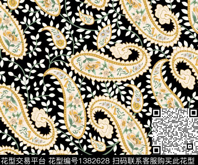 佩斯利花卉大牌风数码印花华亿平台下载（图片编号: 1382628） - 瓦栏（Walan）