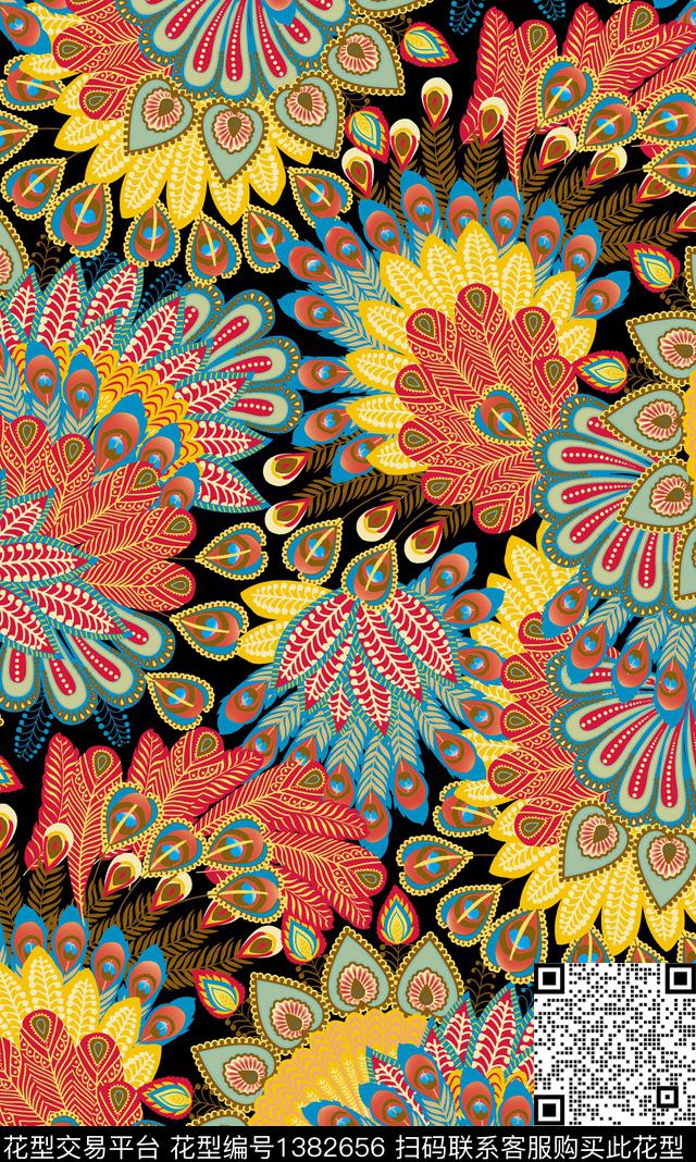 时尚女装复古数码印花华亿平台下载（图片编号: 1382656） - 瓦栏（Walan）