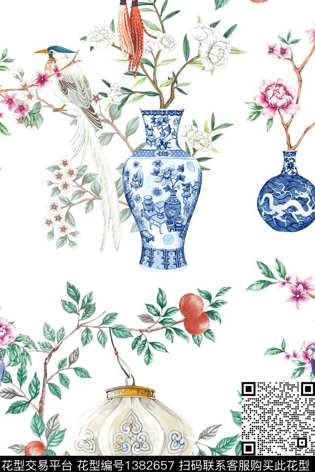 复古中国风真丝数码印花华亿平台下载（图片编号: 1382657） - 瓦栏（Walan）