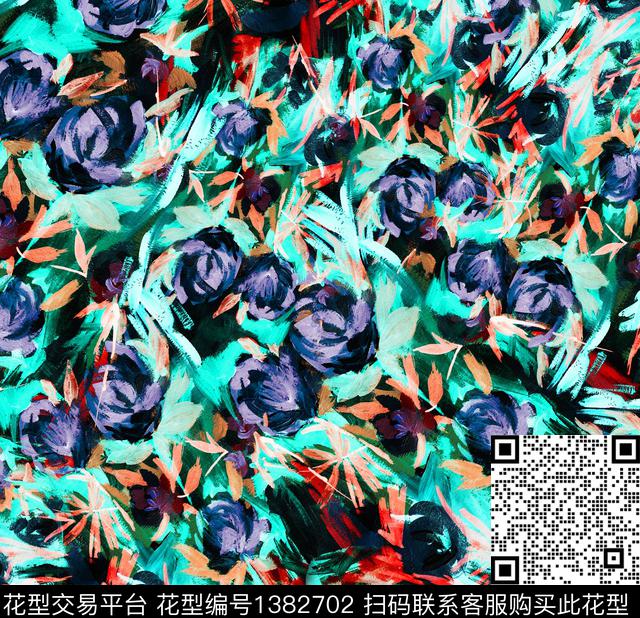 彩底花卉女装花卉数码印花华亿平台下载（图片编号: 1382702） - 瓦栏（Walan）