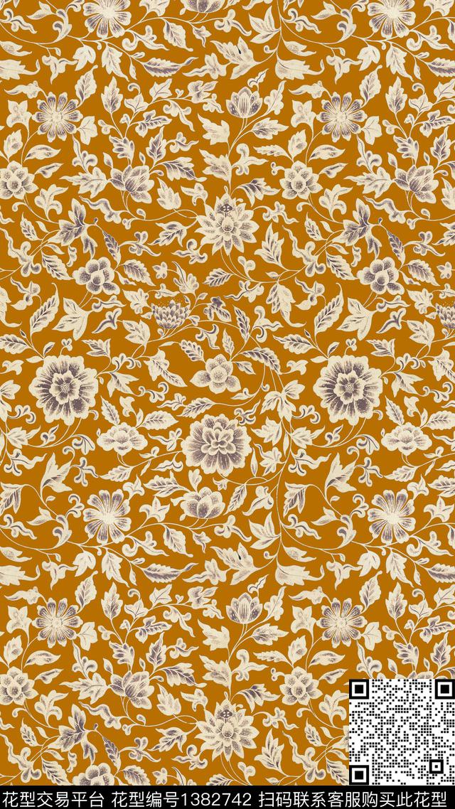民族花卉民族风素色数码印花华亿平台下载（图片编号: 1382742） - 瓦栏（Walan）