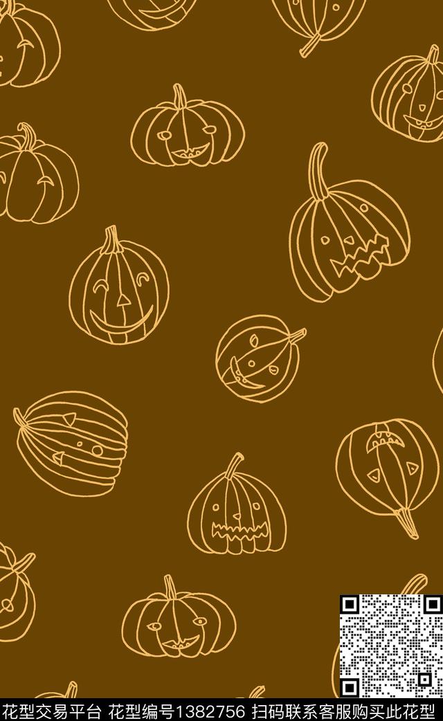万圣节手绘南瓜传统印花华亿平台下载（图片编号: 1382756） - 瓦栏（Walan）