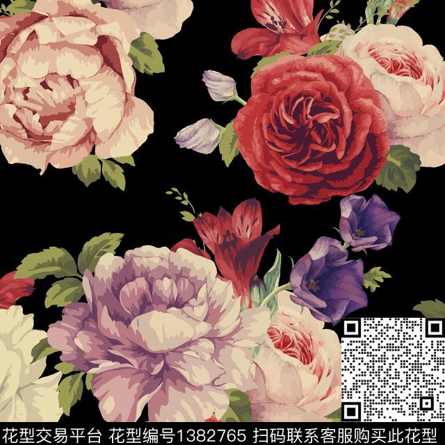 花卉大牌风潮牌数码印花华亿平台下载（图片编号: 1382765） - 瓦栏（Walan）