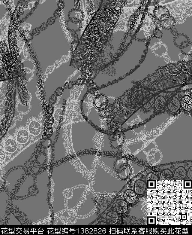 线条黑白华亿平台花卉数码印花华亿平台下载（图片编号: 1382826） - 瓦栏（Walan）