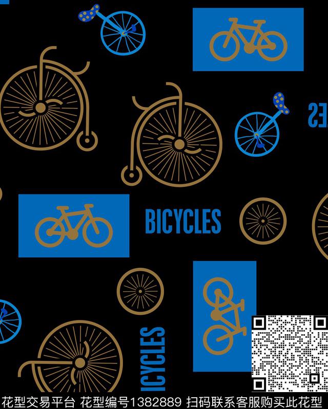 自行车卡通趣味传统印花华亿平台下载（图片编号: 1382889） - 瓦栏（Walan）