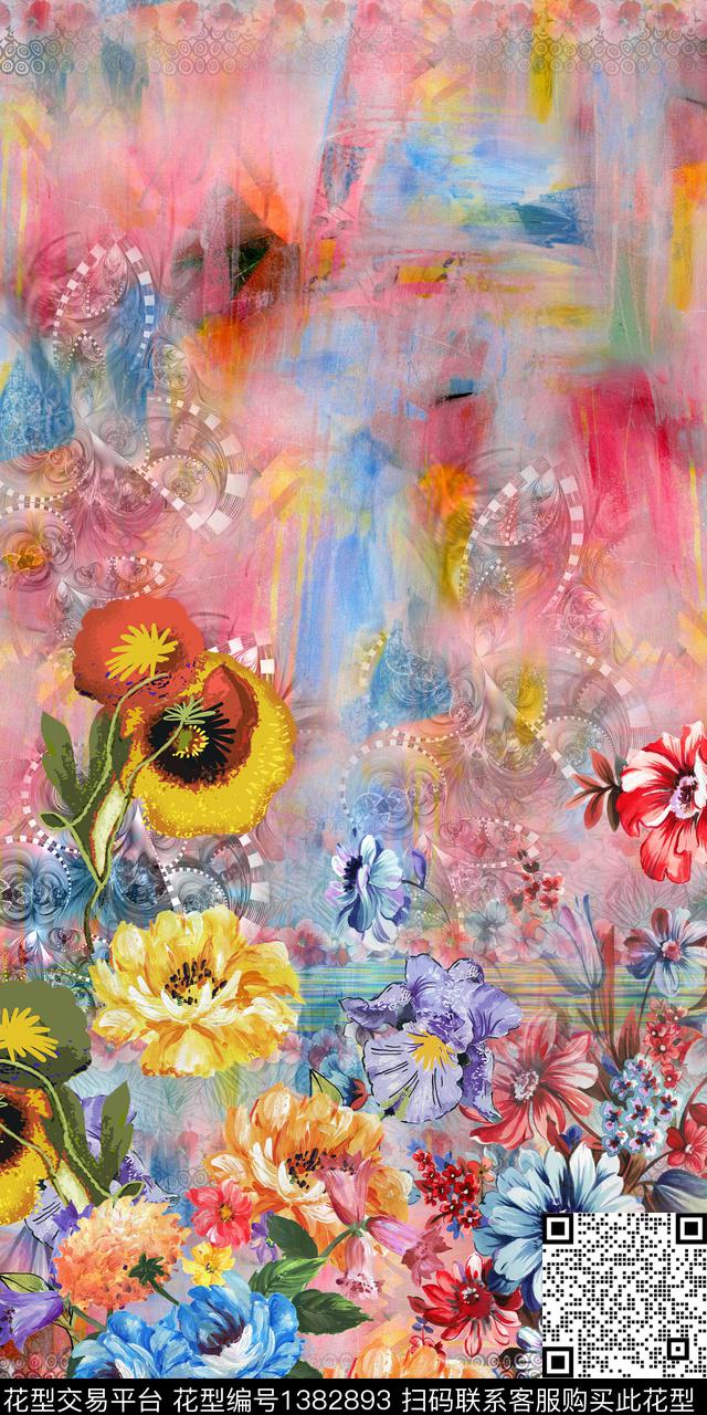 彩底花卉女装定位花大牌风数码印花华亿平台下载（图片编号: 1382893） - 瓦栏（Walan）