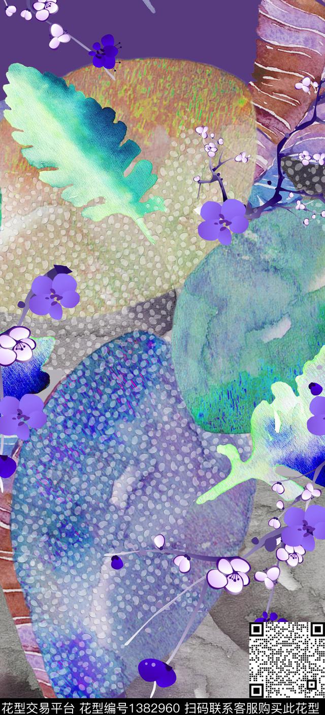 几何绿植树叶花卉数码印花华亿平台下载（图片编号: 1382960） - 瓦栏（Walan）