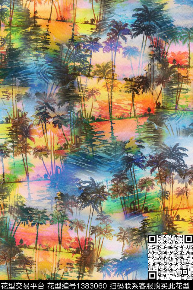 椰子树渐变热带华亿平台数码印花华亿平台下载（图片编号: 1383060） - 瓦栏（Walan）