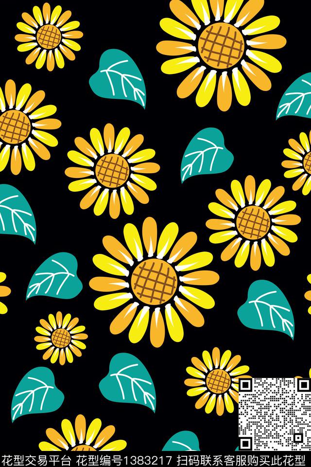 小清新手绘花卉数码印花华亿平台下载（图片编号: 1383217） - 瓦栏（Walan）