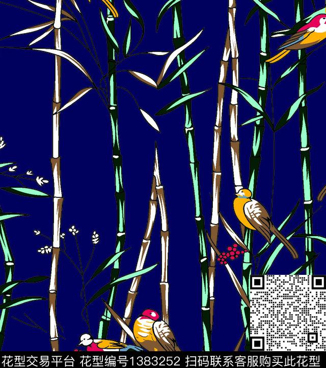 彩底花卉大牌风竹子传统印花华亿平台下载（图片编号: 1383252） - 瓦栏（Walan）