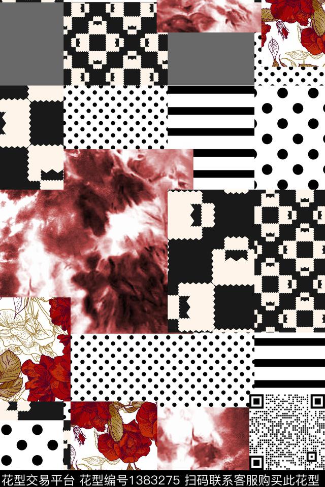 几何大牌风真丝数码印花华亿平台下载（图片编号: 1383275） - 瓦栏（Walan）