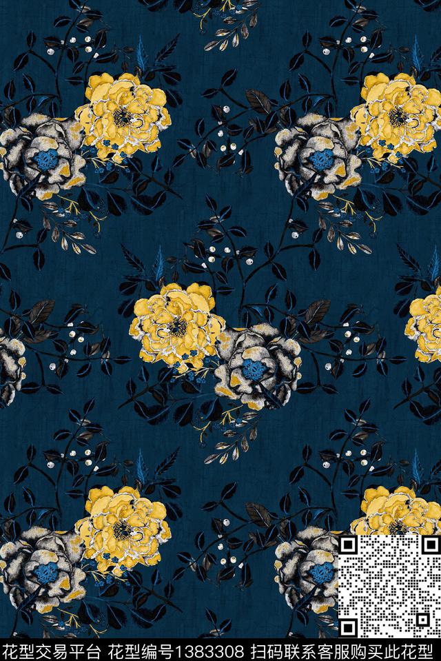 花卉大牌风休闲数码印花华亿平台下载（图片编号: 1383308） - 瓦栏（Walan）