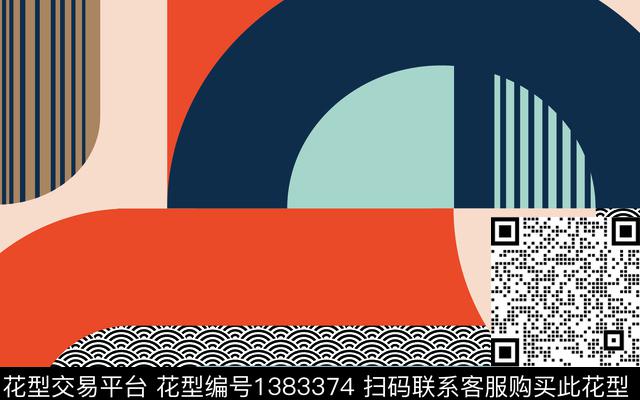 几何波浪纹男装定位花数码印花华亿平台下载（图片编号: 1383374） - 瓦栏（Walan）