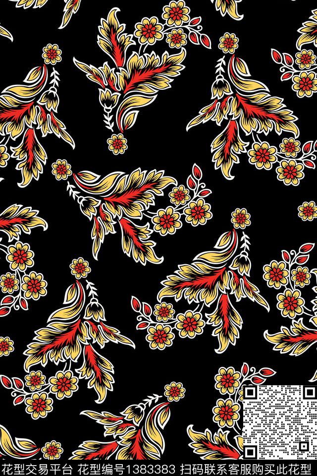 民族风复古花卉传统印花华亿平台下载（图片编号: 1383383） - 瓦栏（Walan）