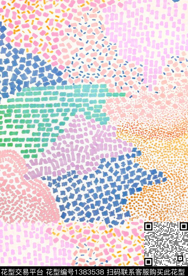 几何炫彩手绘数码印花华亿平台下载（图片编号: 1383538） - 瓦栏（Walan）