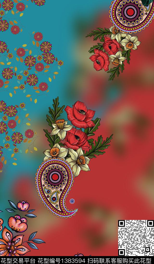 连衣裙定位花大牌风数码印花华亿平台下载（图片编号: 1383594） - 瓦栏（Walan）