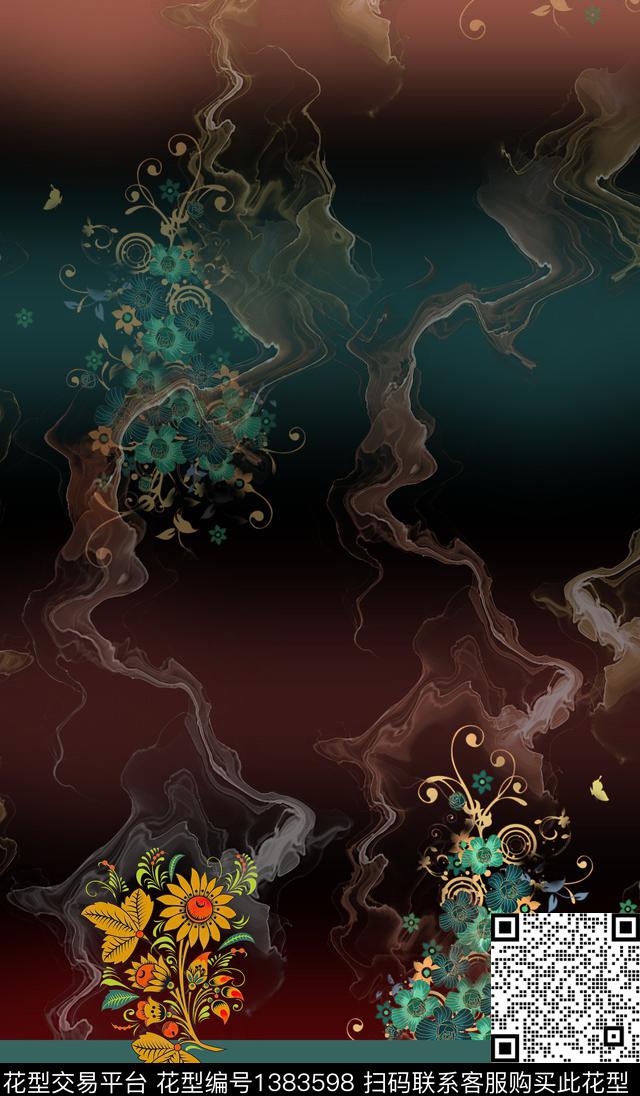 连衣裙定位花大牌风数码印花华亿平台下载（图片编号: 1383598） - 瓦栏（Walan）