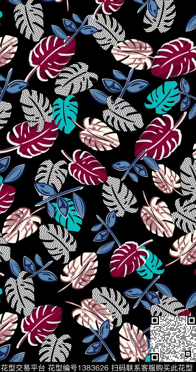 绿植树叶花卉矢量数码印花华亿平台下载（图片编号: 1383626） - 瓦栏（Walan）