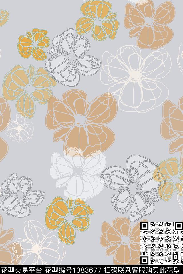 抽象花卉小碎花线条花卉传统印花华亿平台下载（图片编号: 1383677） - 瓦栏（Walan）