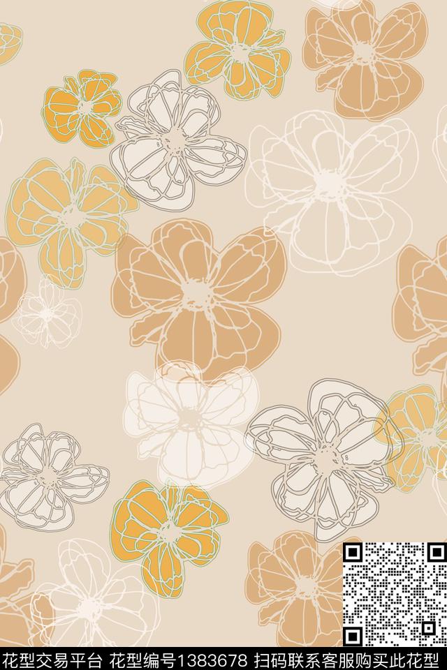 抽象花卉小碎花线条花卉传统印花华亿平台下载（图片编号: 1383678） - 瓦栏（Walan）