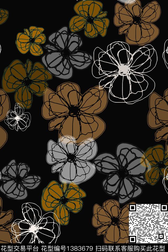 抽象花卉小碎花线条花卉传统印花华亿平台下载（图片编号: 1383679） - 瓦栏（Walan）