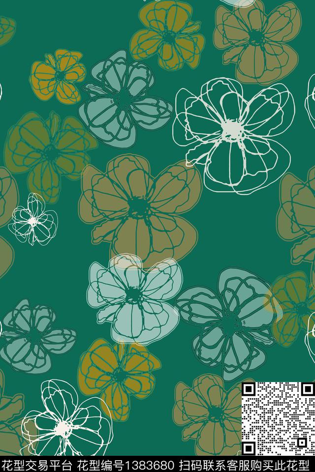 抽象花卉小碎花线条花卉传统印花华亿平台下载（图片编号: 1383680） - 瓦栏（Walan）