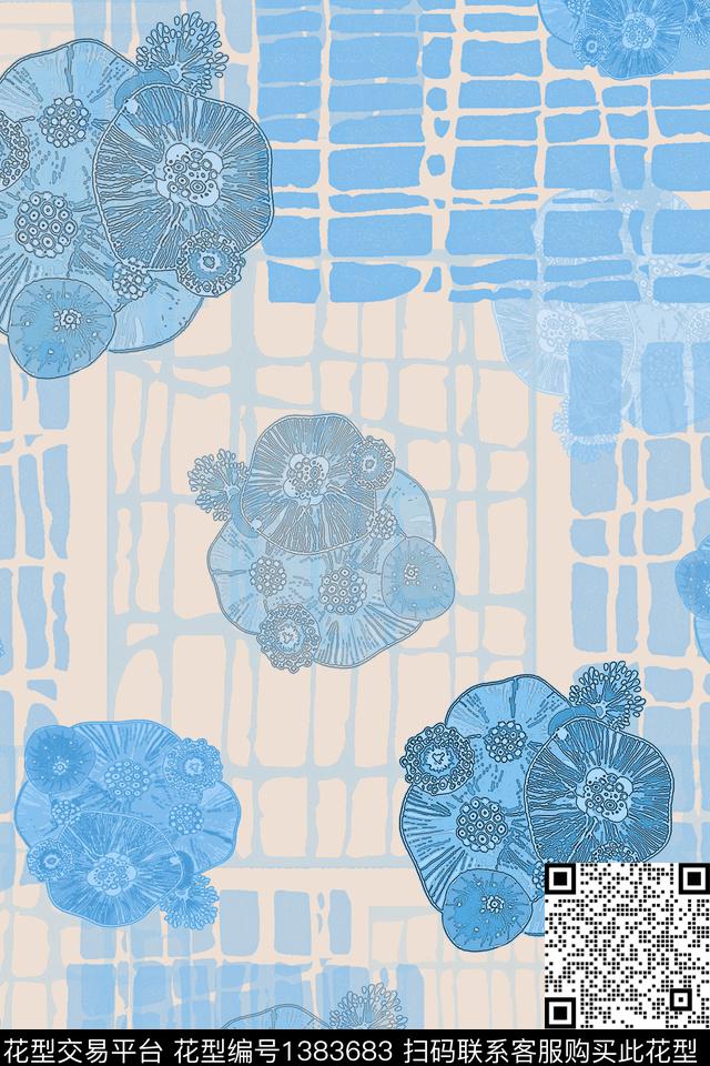 格子抽象花卉小碎花数码印花华亿平台下载（图片编号: 1383683） - 瓦栏（Walan）