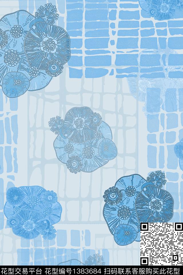 格子抽象花卉小碎花数码印花华亿平台下载（图片编号: 1383684） - 瓦栏（Walan）