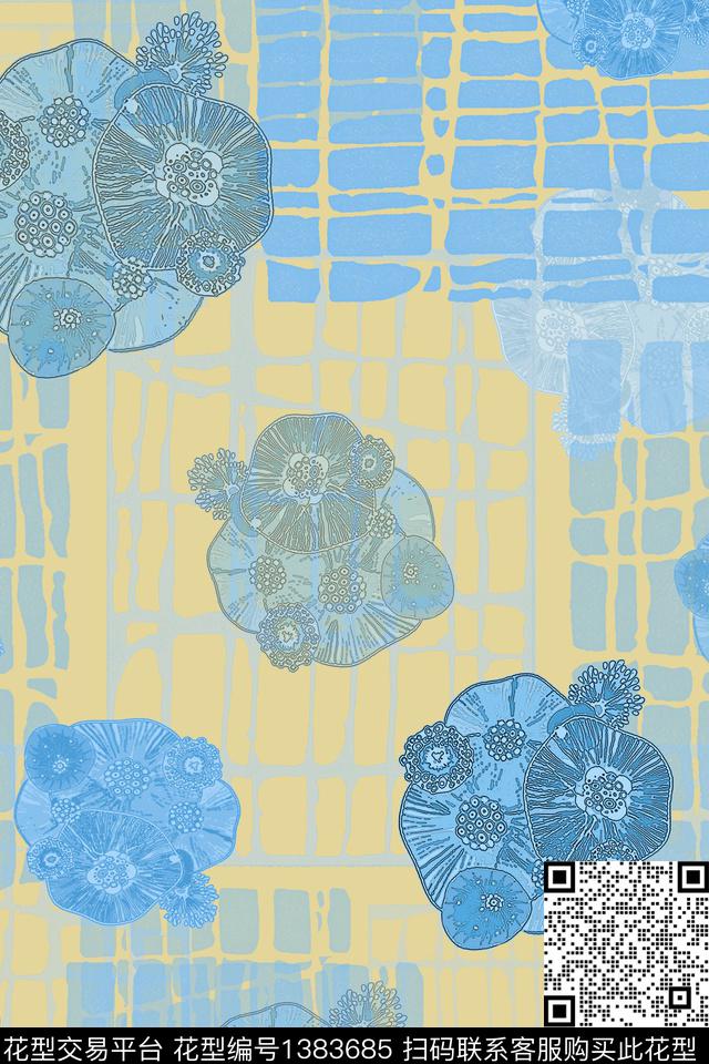 格子抽象花卉小碎花数码印花华亿平台下载（图片编号: 1383685） - 瓦栏（Walan）
