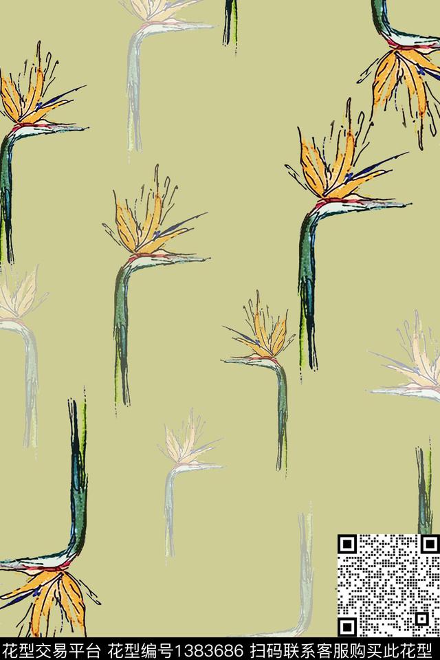 文艺绿植树叶小碎花传统印花华亿平台下载（图片编号: 1383686） - 瓦栏（Walan）