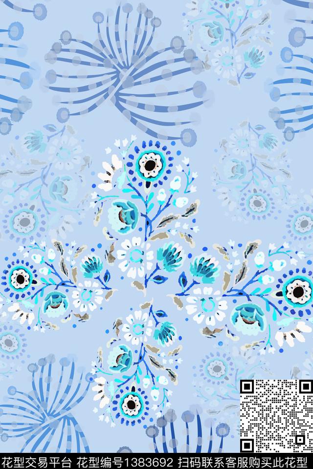 绿植树叶抽象花卉小碎花传统印花华亿平台下载（图片编号: 1383692） - 瓦栏（Walan）