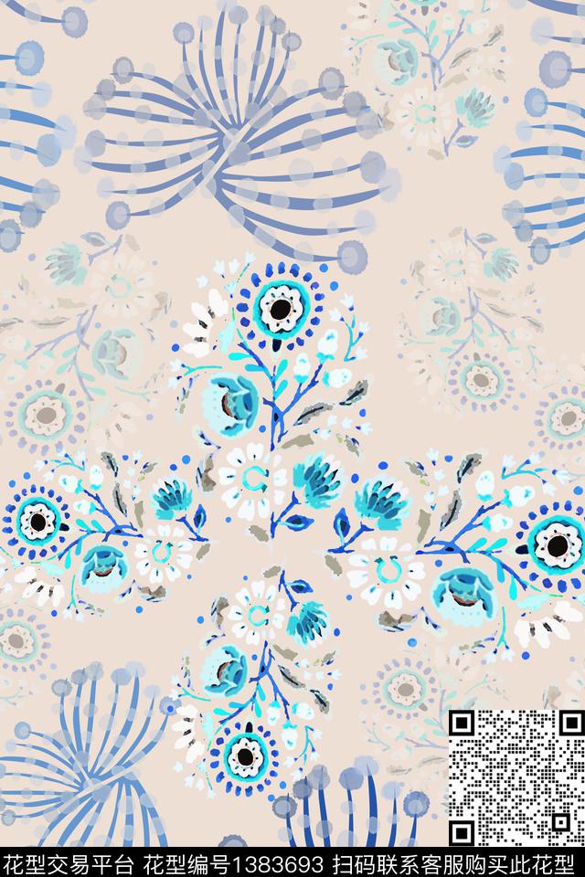 绿植树叶抽象花卉小碎花传统印花华亿平台下载（图片编号: 1383693） - 瓦栏（Walan）
