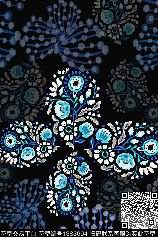 绿植树叶抽象花卉小碎花传统印花华亿平台下载（图片编号: 1383694） - 瓦栏（Walan）