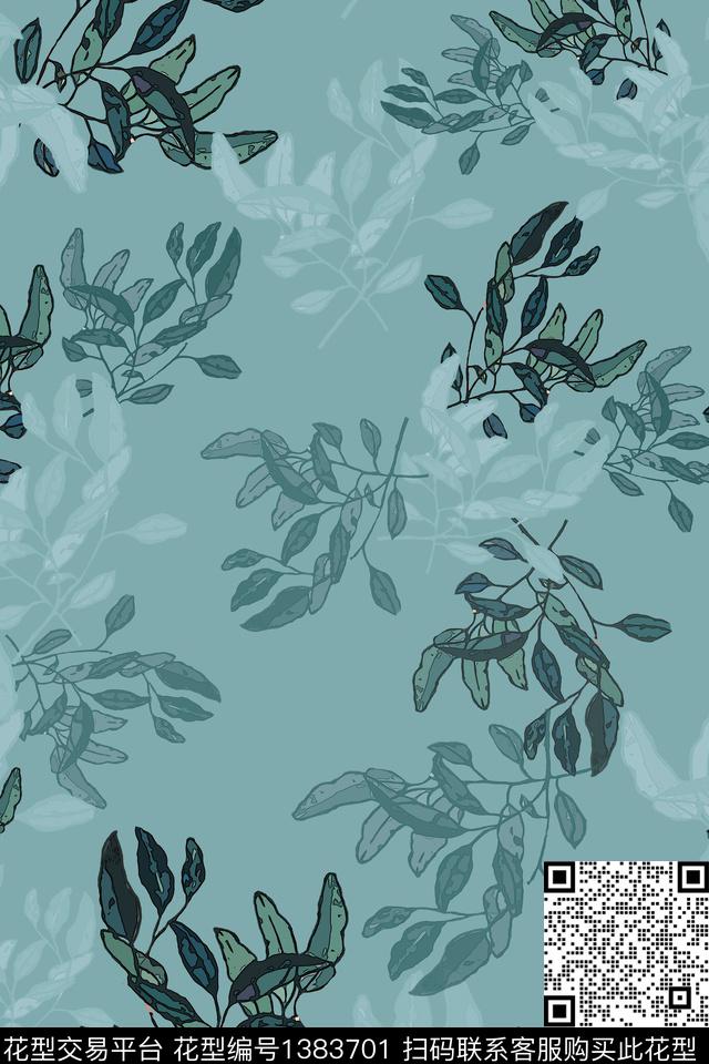绿植树叶小碎花植物数码印花华亿平台下载（图片编号: 1383701） - 瓦栏（Walan）