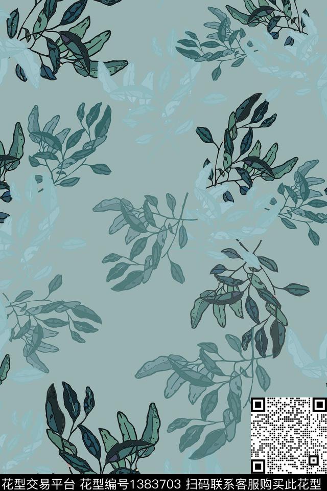 绿植树叶小碎花植物数码印花华亿平台下载（图片编号: 1383703） - 瓦栏（Walan）