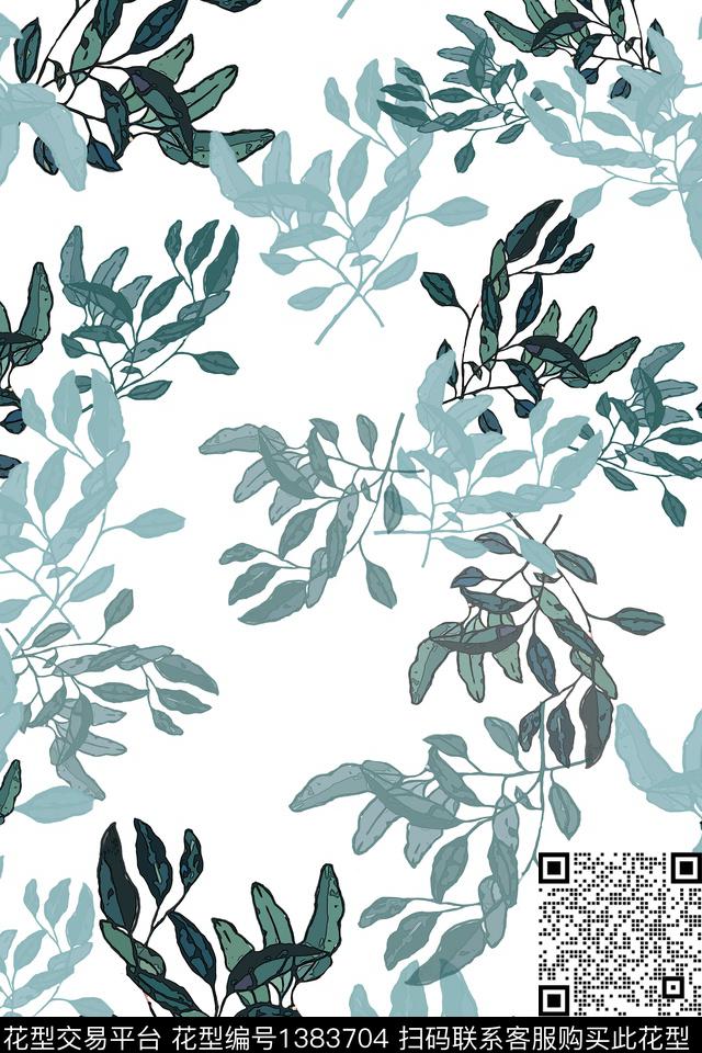 绿植树叶小碎花植物数码印花华亿平台下载（图片编号: 1383704） - 瓦栏（Walan）