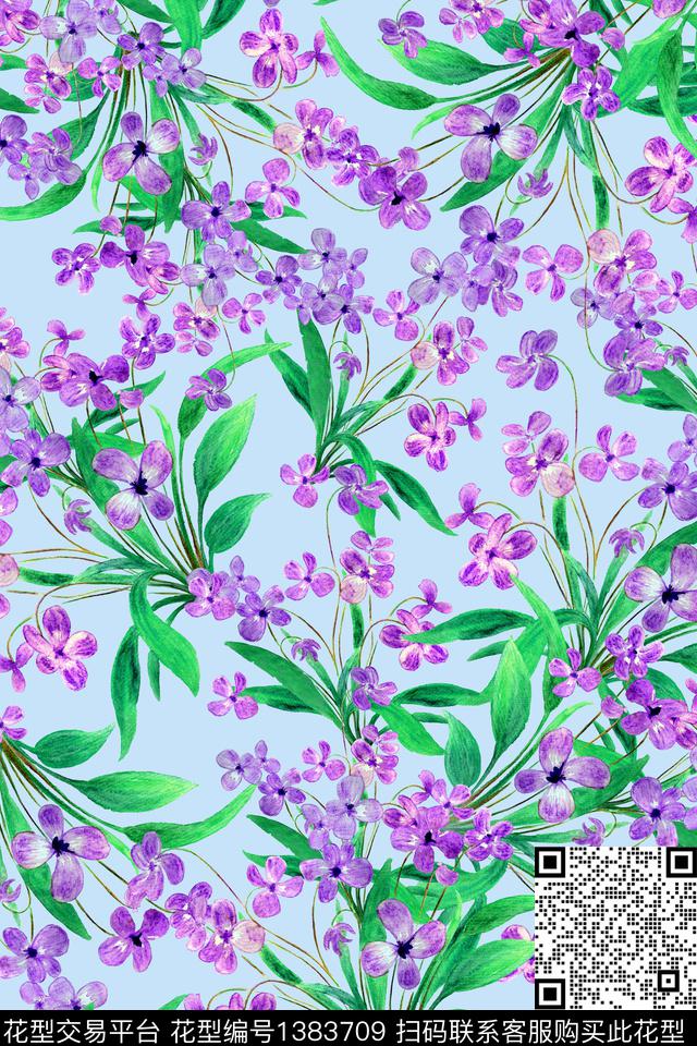 大牌风小清新水彩小碎花数码印花华亿平台下载（图片编号: 1383709） - 瓦栏（Walan）