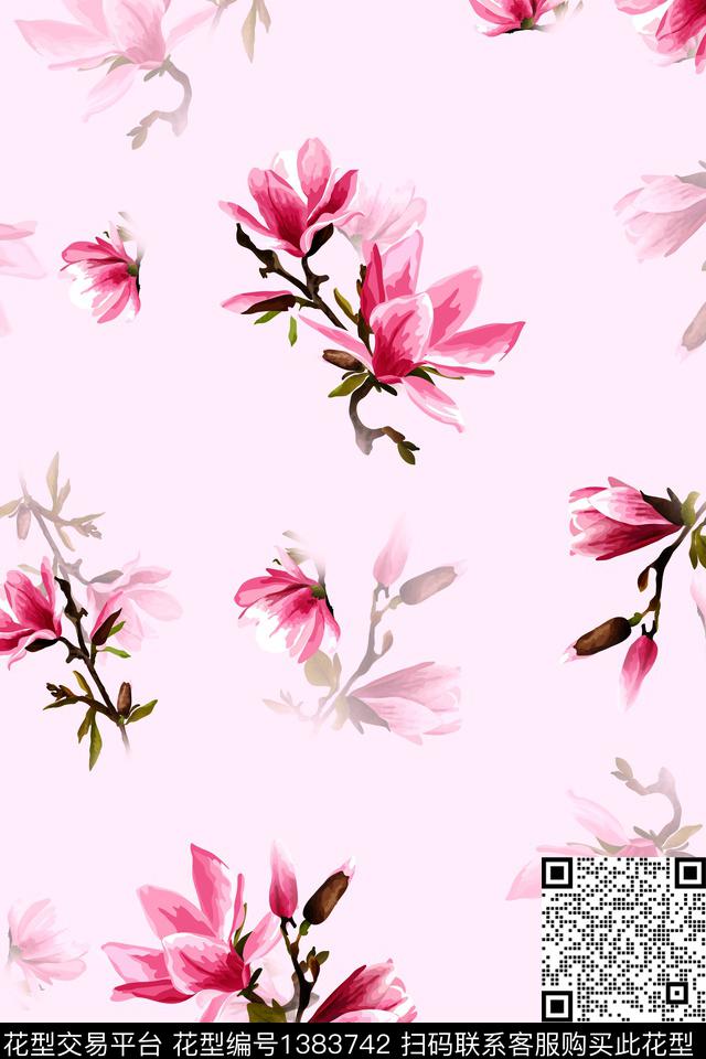 玉兰花大牌风小清新数码印花华亿平台下载（图片编号: 1383742） - 瓦栏（Walan）