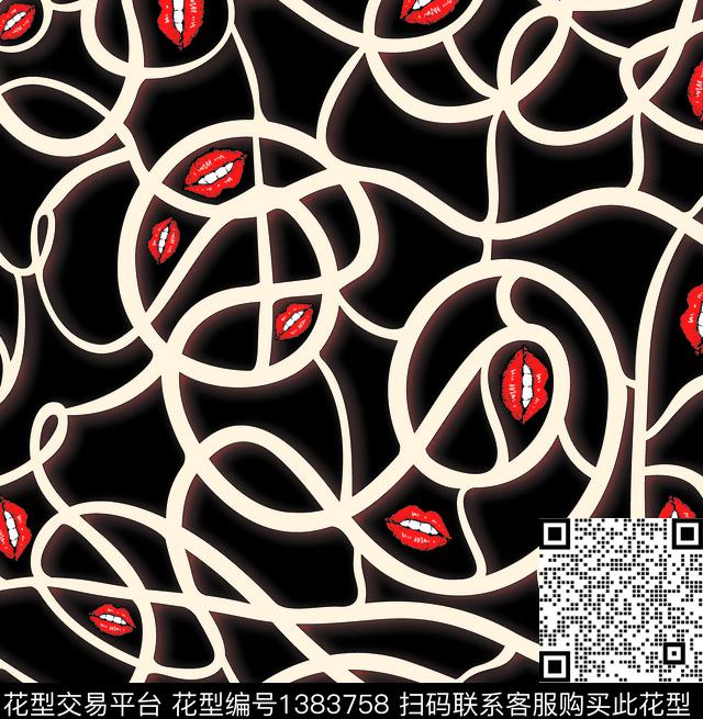 几何嘴唇大牌风数码印花华亿平台下载（图片编号: 1383758） - 瓦栏（Walan）