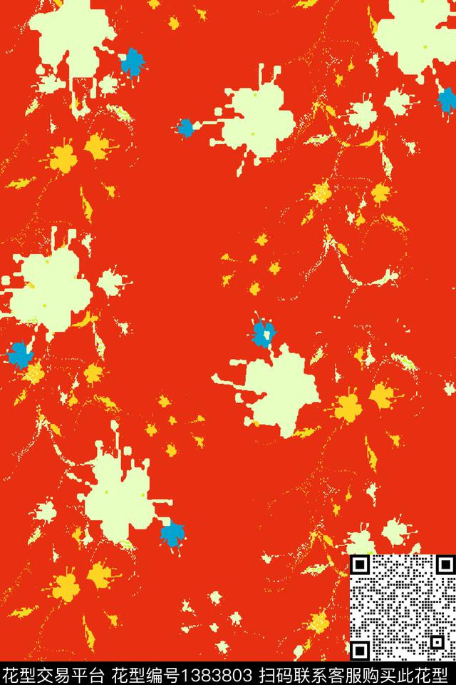 涂鸦几何水彩数码印花华亿平台下载（图片编号: 1383803） - 瓦栏（Walan）