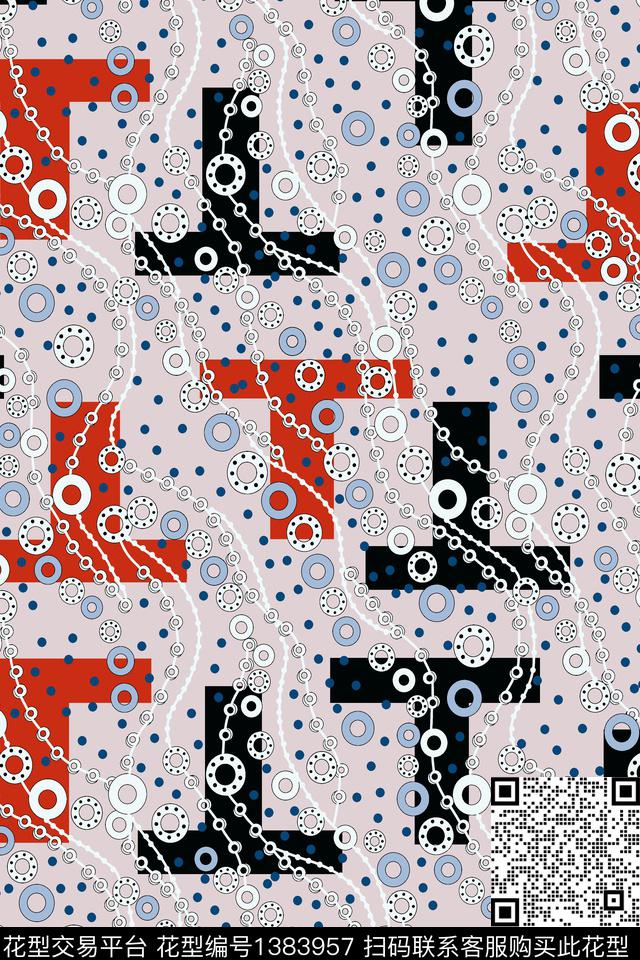 几何链条抽象几何花传统印花华亿平台下载（图片编号: 1383957） - 瓦栏（Walan）